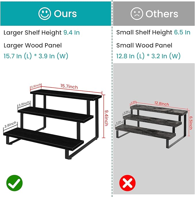 ELITEROO 3 Tier Wooden Display Riser Stand, Portable Products Display Shelf, 3 Step Straight Display Rack for Retail Tabletop, Countertop, Craft Shows, Farmers Market, Tradeshows, Vendors, Black