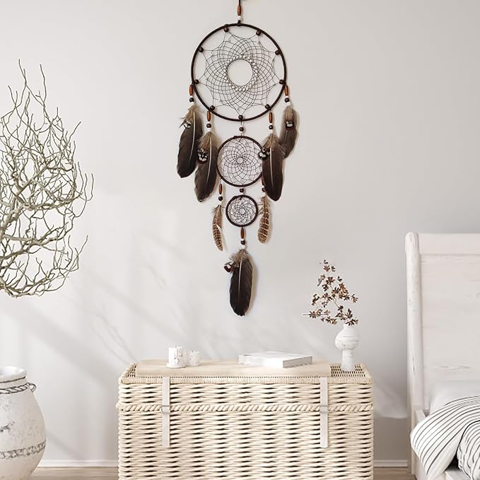 Brown Dream Catcher Large Dream Catchers Wall Decor Handmade Feather Dreamcatcher Wall Hanging Ornament for Bedroom Living Room Home Decor