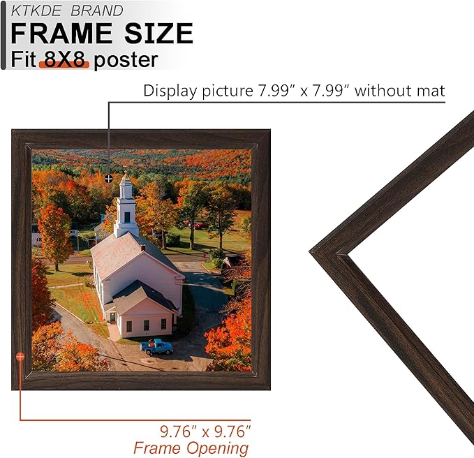 KTKDE 8x8 Picture Frame Set of 3, Walnut Wooden frames Wall Hanging for Tapletop Display, Best Square Photo Frame Studio Gallery for Photos, Posters & Art Prints