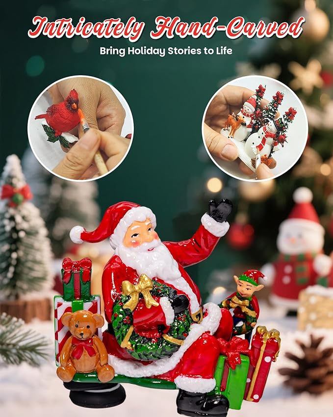 Christmas Snow Globes Christmas Lantern with 8 Songs, 9.17" Santa's Sleigh Snow Globe for Kids Adults, 6H Timer & Dual Power, Snowglobes Christmas Decorations Indoor, Gifts for Women Men