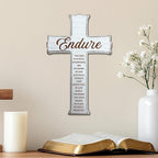 dsjaidh Cross Wall Decor - White Scripture Wooden Cross For Wall - Minimalist Wooden Hanging Signs Christian Easter Decor for Home Office Church Baptism - Christian Gifts for Men Women (Endure)- A01