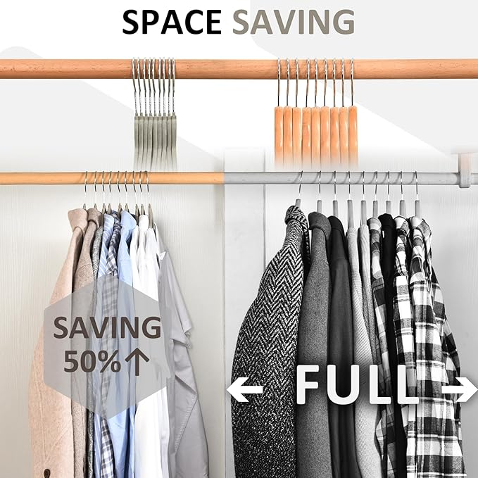 ELONG HOME Velvet Hangers - 50 Pack, Grey Slim Felt Hangers with 360 Swivel Hook, Non-Slip Heavy Duty for Coats & Pants