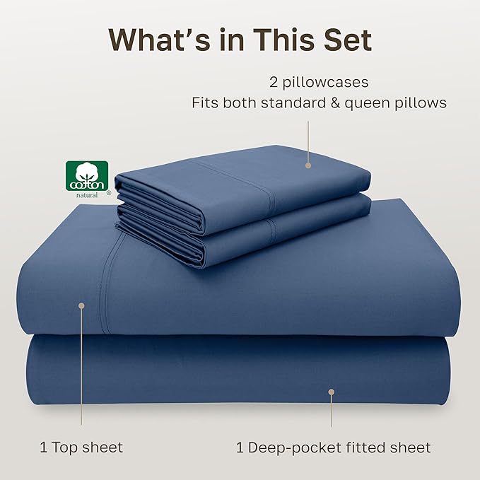 California Design Den - Luxury Full Size Sheet Set - 100% Cotton, 600 Thread Count Deep Pocket Full Size Bed Sheets, Hotel-Quality Cooling Sheets with Sateen Weave - Royal Navy Blue
