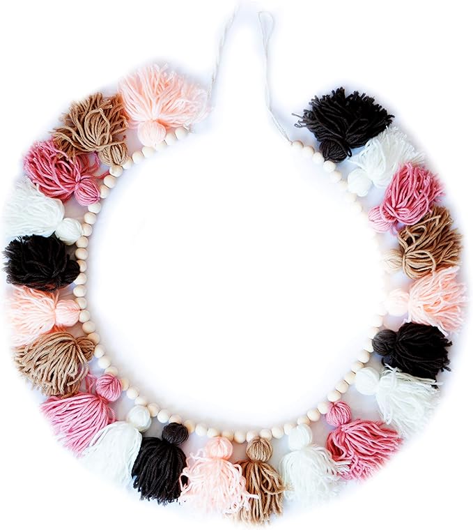 Tassel Garland - Boho Tassel Garland with Wood Beads - Wall Decor for Dorm, Girls Room and Nursery Room (50 inch)