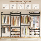 ONBRILL H4 Wall Mounted Closet System, Expandable Industrial Pipe Clothes Rack Clothing Rack for Hanging Clothes, Heavy Duty Closet Organizers and Storage in Wardrobe Closet