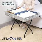 Lifemaster Metal Luggage Rack - Pack of 2 Foldable, Easy Assembly, Space Saving, and Stylish Steel Frame Guest Suitcase Stands with Nylon Straps - Black