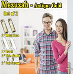 2 Pack Mezuzah with Scroll for Door - Jewish Mezuzah for Door Metal Cases with English and Hebrew Blessing for House Warming Hanukkah Gift (Antique Golds)