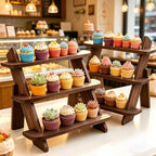 2Pcs Wooden Cupcake Stand, 3 Tier Wood Rustic Cupcake Stand, Dessert Display Stand Shelf, Buffet Risers for Table Display, Tool Free Installation Cupcake Stands for Birthday Party Decoration Supplies