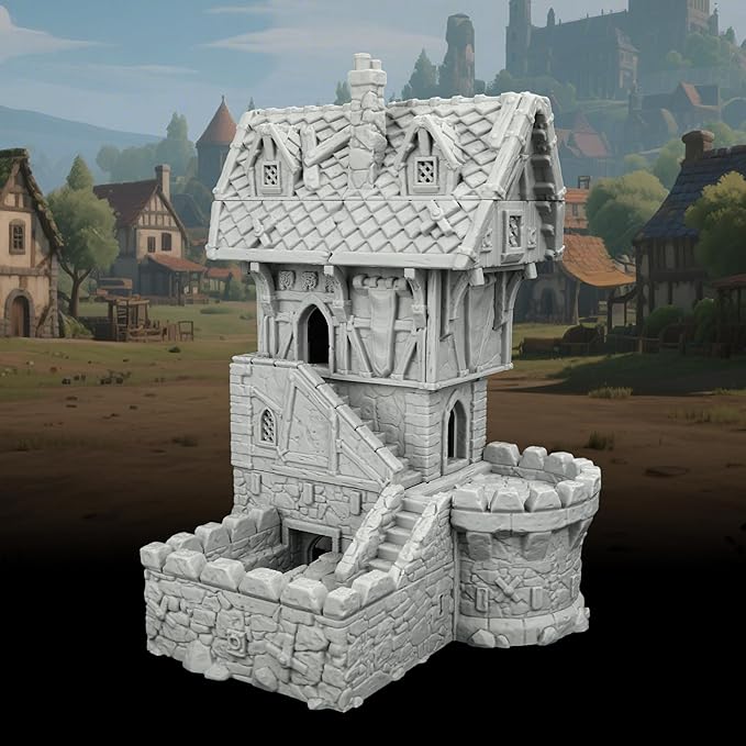 RPG Terrain Medieval Village Cottage – Unpainted 25mm Scale 3D Printed Scenery for Dungeons and Dragons, Trench Crusade Tabletop Map Props – Medieval Village A (AF1124A)