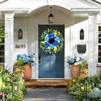 26 Inch Spring Wreaths for Front Door Outside Large Artificial Summer Wreath Silk Hydrangea Wreath with Yellow Daisy and Eucalyptus Leaves Indoor Outdoor Porch Rustic Farmhouse Home Wall Wedding Decor