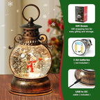 Christmas Snow Globe Lantern Water Glittering Snowman Scene with Music & Timer, USB Lined/Battery Operated Lighted Water Lantern for Christmas Festival Decoration Gifts