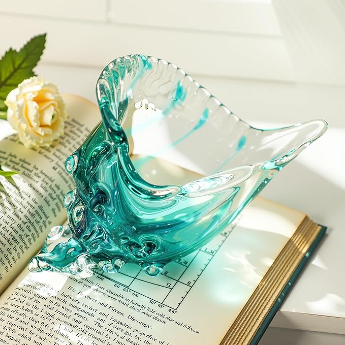 Blown Glass Conch Shell Sculpture, 8.2" Sea Glass Art Decor, Conch Shell Decorative Statues, Seashell Sculpture for Dining Tables, Entryways, Coffee Tables, Living Room, Shelf Fillers Gift for Women