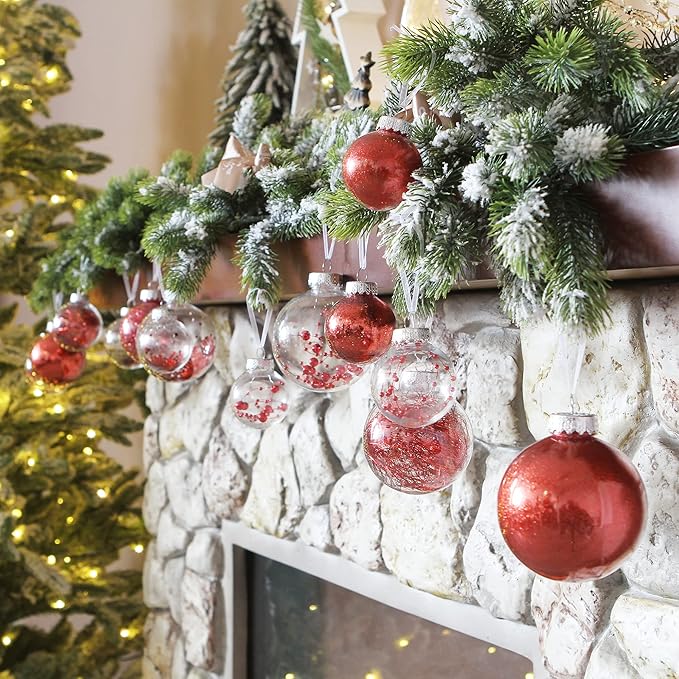 Sea Team Shatterproof Clear Plastic Christmas Ball Ornaments Decorative Xmas Balls Baubles Set with Stuffed Delicate Decorations (60mm/2.36 inch 30-Pack, Red)