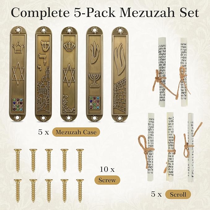 MAGICLULU 5-Pack Door Mezuzah with Kosher Scroll, Screw Mount Metal Mezuzah Case - 3.54 Inch Tall Jewish Mitzvah Mezuza Plaque for Front Doorpost Entrance, Religious Housewarming Gift