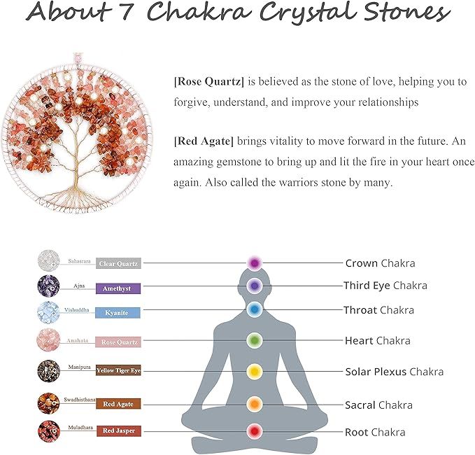 Dream Catchers, Pink Dream Catcher Tree of Life Wall Decor, with Natural Healing Crystal Stone, Perfect Rose Agate Handmade Dreamlike Dream Catcher for Girls Bedroom Decor Art Craft Gift
