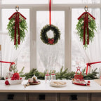 nuvagiki Christmas Teardrop Swag Decorations, 24'' Christmas Teardrop Wreath Artificial Pine Needle Berries Hanging Decor, Red Velvet Bow Swag Decorations for Front Door Mantle Wall Indoor Home Decor