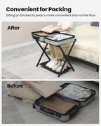 Luggage Rack, Folding Suitcase Stand for Guest, Foldable, Luggage Holders with Shelf, Steel Frame with Nylon Straps for Bedroom, Hotel, Holds up to 154 lb, Black, 2 Pack LR03901B