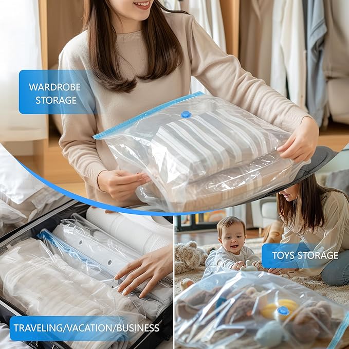 Vacuum Storage Bags with Electric Air Pump, 30 Pack Compression Bag, Space Saving Vacuum Sealer Bags for Clothes, Blanket, Duvets, Pillows, Comforters Travel, Two Compressing Ways