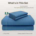 California Design Den Natural 100% Cotton Bed Sheets Queen Size Set - Luxury 600 Thread Count Sateen, Durable Hotel Quality Fully Elasticized Deep Pocket Bedsheets Queen Size Bed - Parisian Blue
