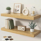 Floating Shelves for Wall 32 in x 9.3 in Deep, Wall Mounted Rustic Wood Shelf with Invisible Brackets for Storage & Display, Living Room Bedroom Bathroom, Oak, 2 Pack