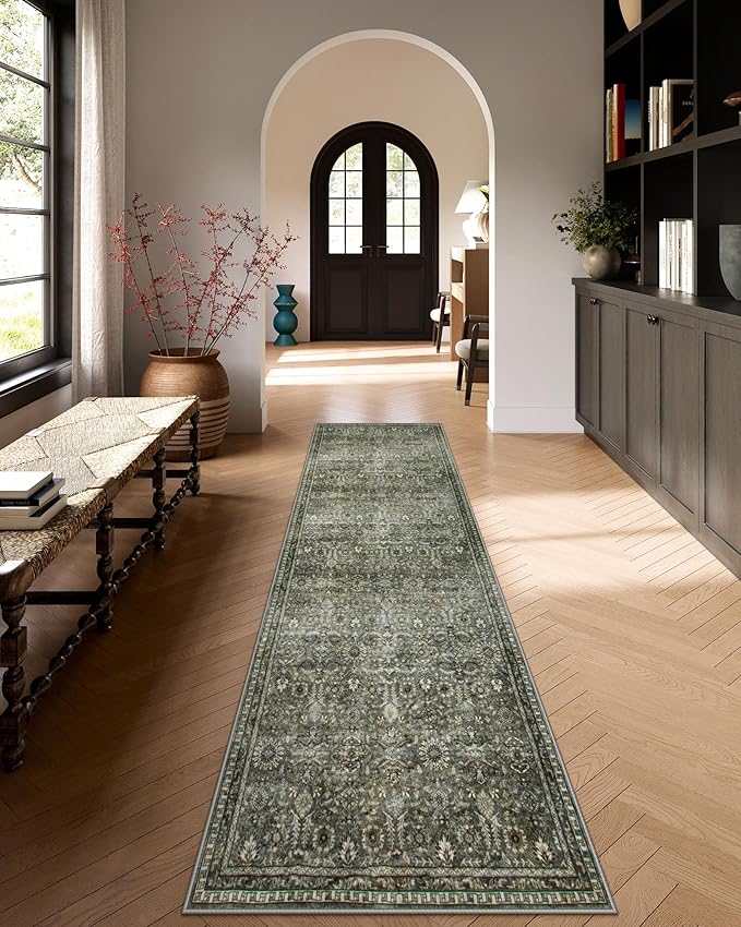 Lahome Rug Runners for Hallways Non Slip 2x12, Washable Non Slip Kitchen Runner Rugs, Vintage Sage Green Soft Carpets for Long Hall Entrance Indoor Laundry