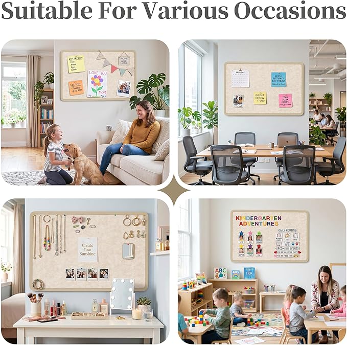 Bulletin Board, 36 x 24 inches Decorative Felt Board Foldable Photo Board Pin Boards, Cork Board Alternative for Walls, Office, Home, Classroom with Pushpins ＆ Small Storage Bag, Beige