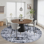 Round Area Rug for Living Room: 8 ft Washable Modern Abstract Soft Thin Rug Indoor Floor No Slip Stain Resistant Carpet for Bedroom Dining Room Farmhouse Nursery Home Office - Black