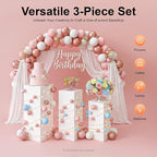 3PCs Metal Pedestal Stand, White Square Pedestal Display Plinth Pillars, Wedding Pedestals Stand Flower Display Rack Decorations, Table Pillars for Birthday Baby Shower Decor Displays ﻿