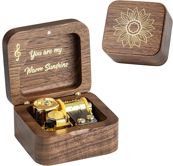 You are My Sunshine Wind Up Wooden Music Box, Vintage Musical Gifts for Birthday Christmas Valentine's Day Anniversary (Walnut)