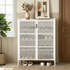 Shoe Cabinet with Doors Bamboo 5 Tiers Shoe Storage Cabinet for Entryway, 25 Pairs Wooden Shoe Cabinets, Modern Shoe Organizer Storage for Living Room, Bedroom, Hallway, Closet (White)