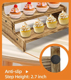 Wooden Cologne Organizer for Men, Perfume Organizer Stand, Cologne Stand with Anti-Slip Washers, Wooden Display Risers Stand for Dessert, Cupcake, Charcoal-Grilled, 3-tier-11.8in