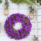 20 Inch Spring Summer Floral Wreath, Violet Artificial Silk Flowers with Green Eucalyptus Leaves, Farmhouse Faux Greenery Wreath for Front Door Outdoor Wall Wedding Home Decor