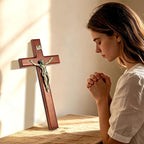 SISSIDA Crucifix Wall Cross, 12 Inch Catholic Crucifix for Wall Decor, Handmade Wooden Cross for Wall with Jesus Christ and INRI - Dark Brown & Antique Brass