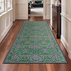 Lessymo Washable Hallway Runner Rug with Rubber Backing, Non Slip 8ft Long Floor Runner for Kitchen, Entryway Indoor, Stain Resistant Soft Boho Vintage Floral Botanical Carpet (2'7"x8' Forest Green)