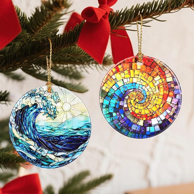 Christmas Ornaments, 2.8 Inch Ceramic Hanging Ornament, Christmas Tree Decorations, Holiday Decorations, Holiday Ornaments, Holiday Party Gifts, and Xmas Gift Ideas - Rainbow Spiral