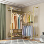 Timate L2 Wall Mounted Clothes Rack Industrial Pipe Clothing Rack for Hanging Clothes, Adjustable Expandable Garment Rack Heavy Duty Closet Organizer, Gold Mounted Closets Industrial Closet System