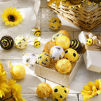 Zeyune 16 Pcs Summer Tree Ornaments Bee Decoration for Small Tree 1.6 Inch Spring Hanging Sequin Balls Ornaments Glitter Hanging Honeycomb Balls Decor for Summer Holiday Party