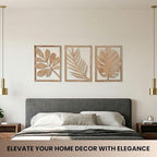 qmmp Modern Wooden Wall Sculptures - Set of 3 - Home Decor Accent - Large Wall Art for Living Room, Bedroom, Office - Easy Installation (Oak, Large - Tree Leaves)