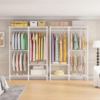 H18 Clothes Rack for Hanging Clothes, Heavy Duty Garment Rack, Portable Closet with Adjustable Shelves, Freestanding Wardrobe Closet for Bedroom Storage, White