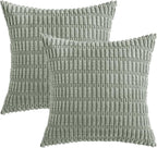 MIULEE Pack of 2 Spring Corduroy Decorative Throw Pillow Covers 18x18 Inch Soft Boho Striped Pillow Covers Modern Farmhouse Home Decor for Summer Sofa Living Room Couch Bed Greyish Green