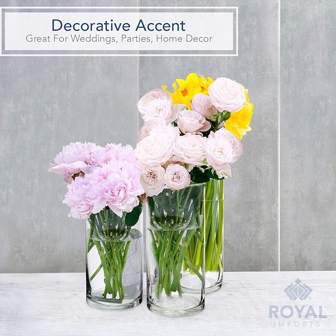 Royal Imports Glass Cylinder Vases for Centerpieces – Set of 3 Clear Hurricane Vases for Wedding, Table Decor, Floating Candles, Flowers, Candle Holders, Extra Tall Clear Vase Set, 6" / 8” / 11”