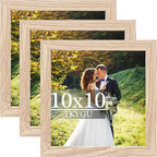10x10 composite wood Picture Frame Set of 3, Real Glass for Rustic Natural 10x10in Poster Frames- Art Frame, Wall Hanging-Tabletop Display Gallery Family Wedding Memorial Pic Frame Best Gift