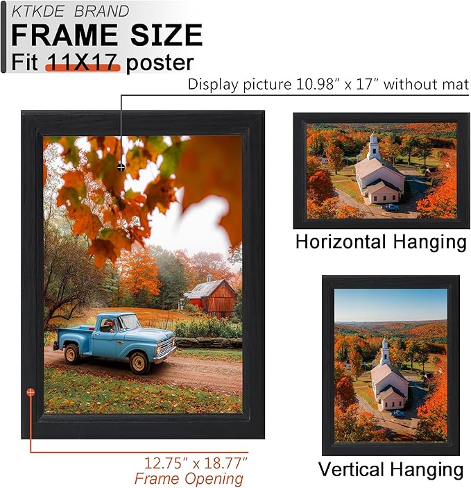 KTKDE 11x17 Picture Frame Set of 3,Black Wooden frames, Vertical & Horizontal Wall Hanging for Wall Display,Studio Gallery Photo Frame for Photos, Posters & Art Prints