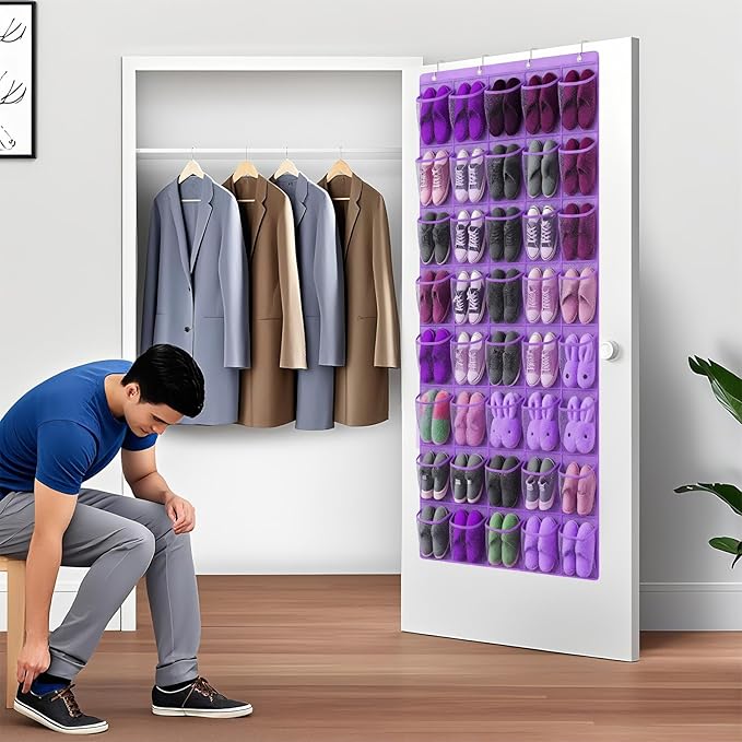 40-Pocket Over the Door Shoe Organizer - Large Mesh Pocket Hanging Shoe Organizer,Behind the Door Shoes Storage Holder Hanger