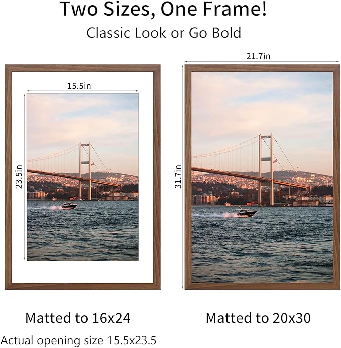 20x30 Picture Frame Brown Set of 3, Display Pictures 16x24 with Mat or 20 x 30 Without Mat, Poster Frames 20x30 for Wall Hanging Horizontal and Vertical