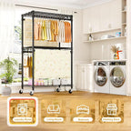P5 Rolling Clothes Rack Heavy Duty, Clothing Racks for Hanging Clothes, Metal Garment Rack with Wheels, 3-Tier Portable Closet Rack 39.4'' W × 20.5'' D × 80.5'' H, Max Load 650 Lbs, Black
