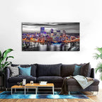 Extra Large Pittsburgh Wall Art Black and White Cityscape Wall Decor Modern Night City Skyline Picture Office Decor Pennsylvania Skyscrapers Canvas Prints for Bedroom Living Room Decoration 30x60"