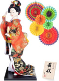 ALAMIYA Home Decoration Asian Japanese Geisha Kimono Doll Collectible Figurine Gift with Paper Fan