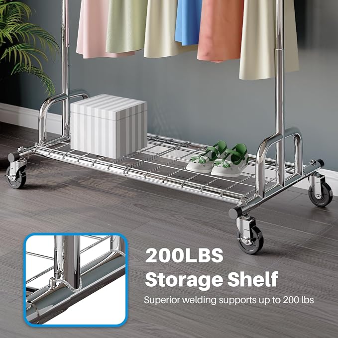 HOKEEPER Clothing Garment Rack Capacity 525LBS Clothing Racks on Wheels Rolling Clothes Rack for Hanging Clothes Heavy Duty Collapsible Commercial