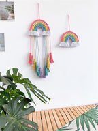 Hand-Woven Rainbow Dreamcatcher Rainbow Dreamcatcher Wall Hanging, Multicolor with Pink Tassels